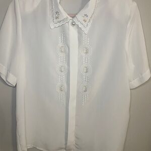 Vtg 90’s Christie & Jill White Sheer Top Sz 14 Embroidered Coquette Cottagecore